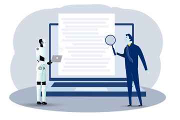 ai software testing. businessman bug fixing abstract metaphor