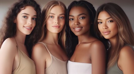 Wall Mural - a diverse group of beautiful women with natural beauty and glowing smooth skin. portrait of many att