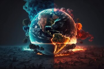 The earth on fire. environmental disasters and war. Global Warming and Climate Change (Generative AI)