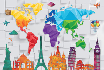Decalmile Origami World Map Wall Stickers Home Decor