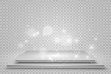 Wall Mural - podium, pedestal or platform, with sparks in the background. vector illustration. bright light. ligh