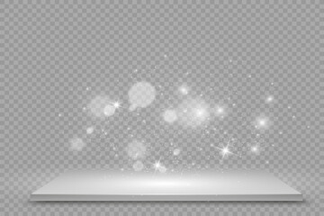 Wall Mural - podium, pedestal or platform, with sparks in the background. vector illustration. bright light. ligh