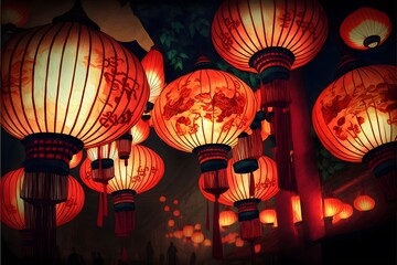 chinese banner lantern celebration vietnamese red china decoration light asian chinatown festival oriental tradition lucky paper night new year many shanghai event symbol singapore carnival no nobody