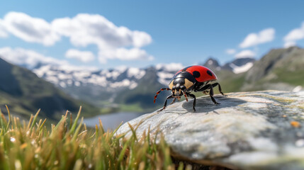 Wall Mural - Ladybug in alps - Mountain Panorama