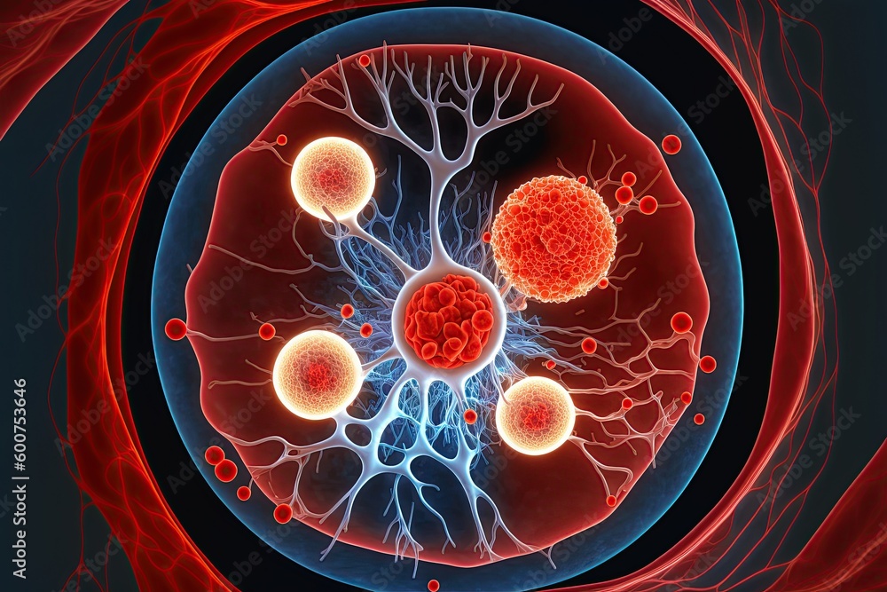 Inside Cell Particles A diagram depicting a fantasy internal makeup of a cell or microbe is ...