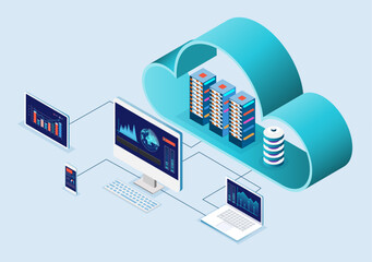 Business by Cloud computing technology for business analysis, analytics, research, strategy statistic, planning, marketing. Investment in securities, smart investment, strategic management