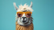 canvas print picture - Portrait lustiges Lama trägt eine Sonnenbrille. Generative AI