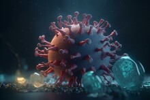3D Illustration Of Infectious Viruses And Bacteria Causing Coronavirus COVID-19. Generative AI