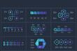 © Tetiana - Set abstract dark infographics elements with 4, 5, 6 options, template for web on a black background.