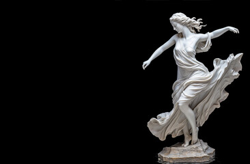 a dance of stone brought to life, as the windswept drapery and poised stance capture a moment frozen