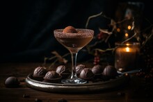 A Decadent Martini Filled With The Rich Flavor Of Chocolate Truffle. Generative AI