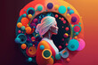 © Iryna - The concept of female power. Asian woman in a circle. Magical, surreal colorful digital illustration. Generative AI image.