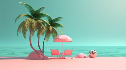 Wall Mural - podium summer and travel time 3d render illustration minimal style cartoon, generative ai