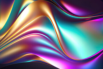 Aufkleber - holographic iridescent foil satin wave, aesthetic shiny soft pastel colorfull abstract background. Generative AI.