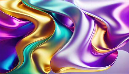 Aufkleber - holographic iridescent foil satin wave, aesthetic shiny soft pastel colorfull abstract background. Generative AI.
