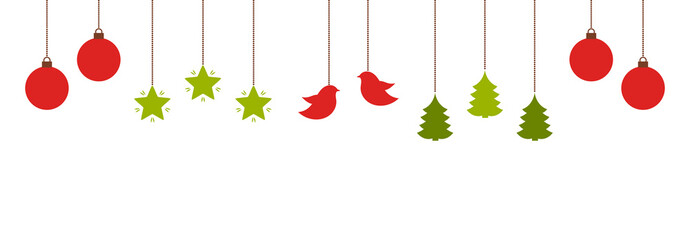 Wall Mural - christmas cute hanging ornaments in red and green colors. png illustration.