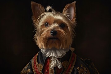 AI Generated. AI Generative. Painting of a Yorkshire terrier in renaissance clothing realistic illustration. Vintage retro elite vibe. Graphic Art