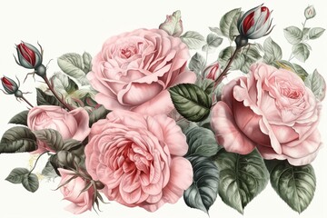 Canvas Print - pink roses isolated on white background. Generated by AI