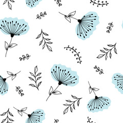 Wall Mural - Seamless pattern with delicate blue flowers