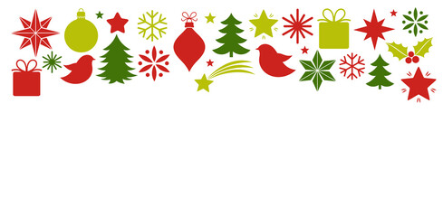 Wall Mural - christmas flat design red and green icons elements border on transparent background. png illustratio