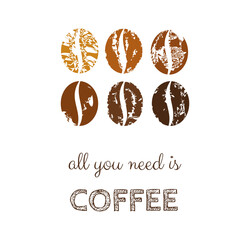 Wall Mural - coffee beans symbol, all you need is coffee. png illustration