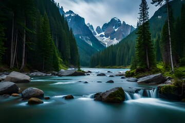 Wall Mural - mountain river in the forest