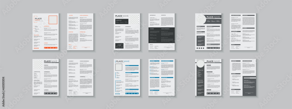 Resume bundle collections, unique vector mega cv set template, 2 pages ...