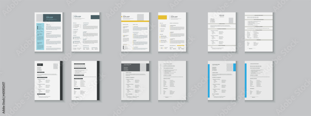 Resume bundle collections, unique vector mega cv set template, 2 pages ...