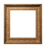 Fototapeta  - wide carved square bronze picture frame isolated on white background with cut out canvas
