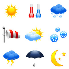 Wall Mural - set of 9 colorful weather icons.