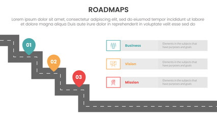 Wall Mural - business roadmaps process framework infographic 3 stages with stairway or stairs and light theme concept for slide presentation