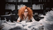canvas print picture - Gestresste Frau im Büro - Burnout, Überstunden, Personalmangel und Zeitdruck, Generative AI
