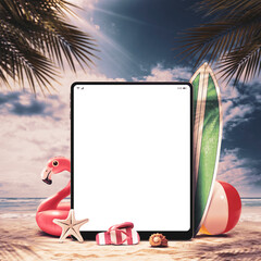 Wall Mural - Digital tablet and beach accessories