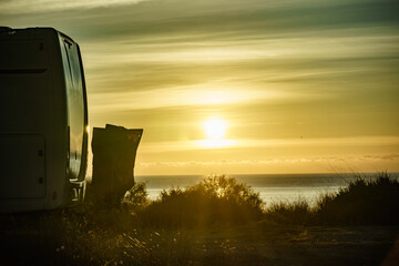 Poster - Caravan on nature in the morning at sunrise