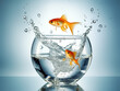 Goldfish Splashing water out of a bowl. Generative Ai. 