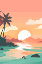 Background Template For Beach Themed Poster Design. Flat Vector Illustration.