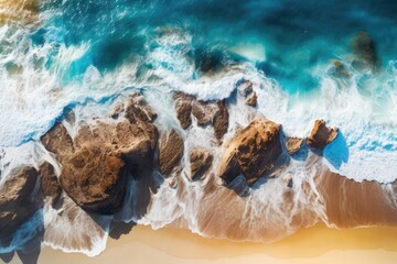 Wall Mural - the water is shown from above at a beach on the ocean Generative AI