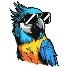 cool parrot wearing sunglasses, summer time vector illustration