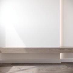 3D rendering  close up empty space of  low shelf with white wall