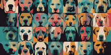 Pattern With Dog Faces, Urban Graffiti Style Collage, Po Art Colorful Mood, Trendy, Generative Ai Illustration
