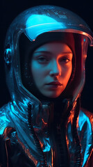 Poster - A woman in a space suit with a helmet on. Generative AI.