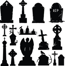 Gone But Not Forgotten - Set Of Tombstone Vector Silhouettes For Halloween Design