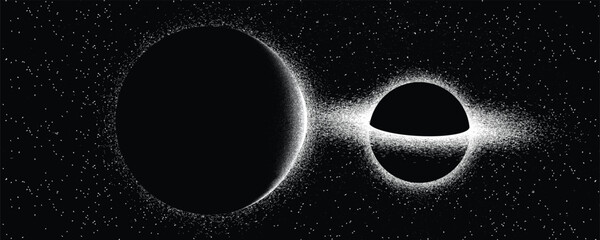 Wall Mural - Black hole with disc of plasma  in space. Supermassive singularity in core off a galaxy, with noise texture . Event horizon .Vector illustration