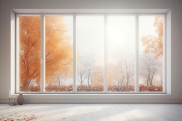 Generative AI of a large window with a view of the autumn landscape