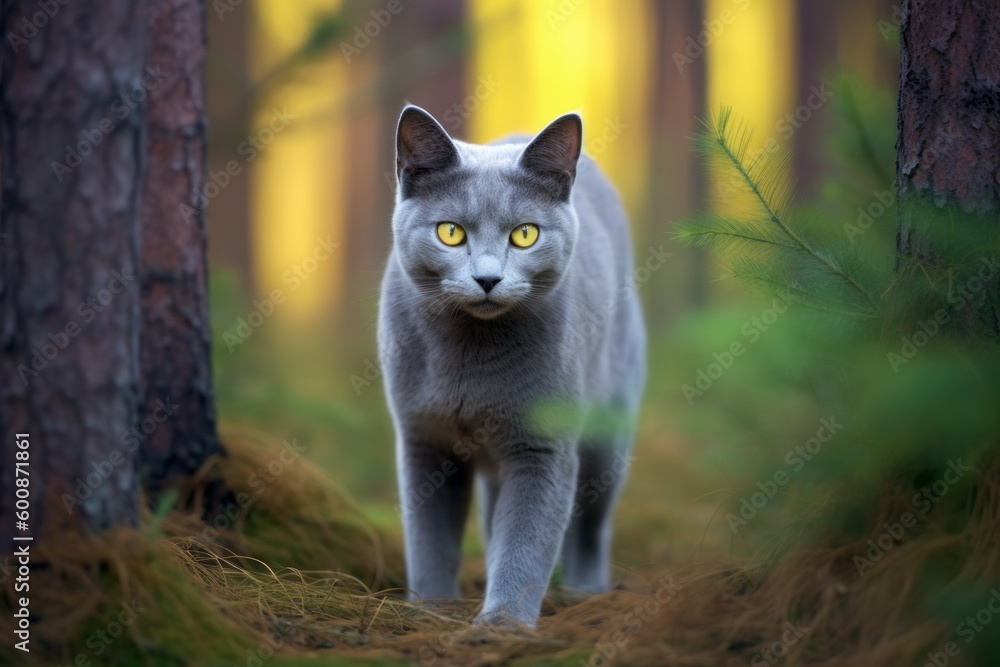 Environmental portrait photography of a happy russian blue cat ...