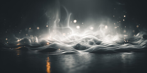 Wall Mural - Waves and particles. Futuristic background with bokeh defocused lights. Generative AI