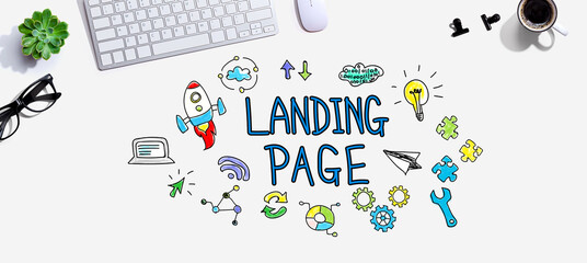 Landing page with a computer keyboard and a mouse