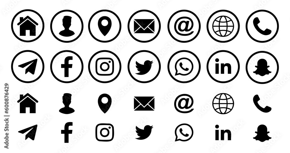 Connect Icons.Contact us icon set.Contact and Communication Icons.Set of Communication icon.Set of Social media icon:Facebook,Instagram, Twitter, Youtube,Whatsapp.Set of Icons for social networking 