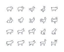 Domestic Animals Icons Outline Set