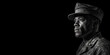 © JoelMasson - Black and white photorealistic studio portrait of a military veteran on black background. Generative AI illustration